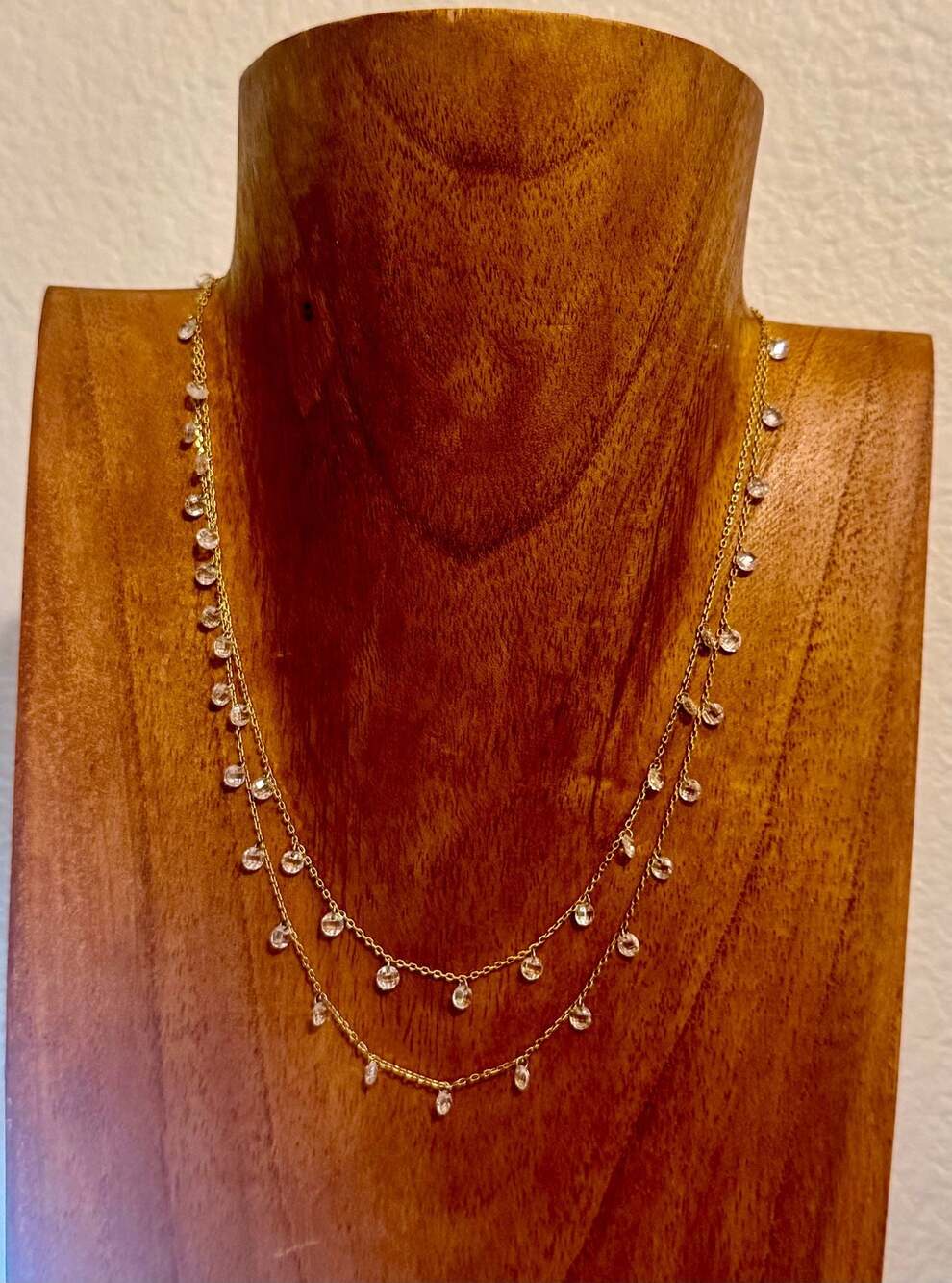 Women's Goldstone Double Two-Strand Crystal Drop Necklace 16 &18" + Extender